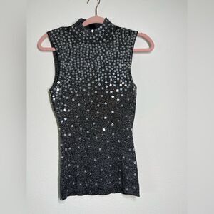 Étincelle Couture Black Sequined Textured  Cotton 70% Top size M (T4 Europe)